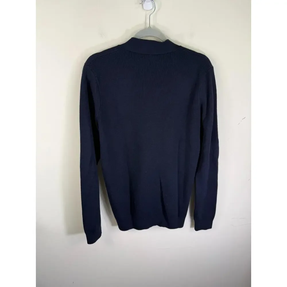 Reiss‎ Zip Cardigan Bomber Small Navy Blue Wool Blend Knitted Jacket Mens